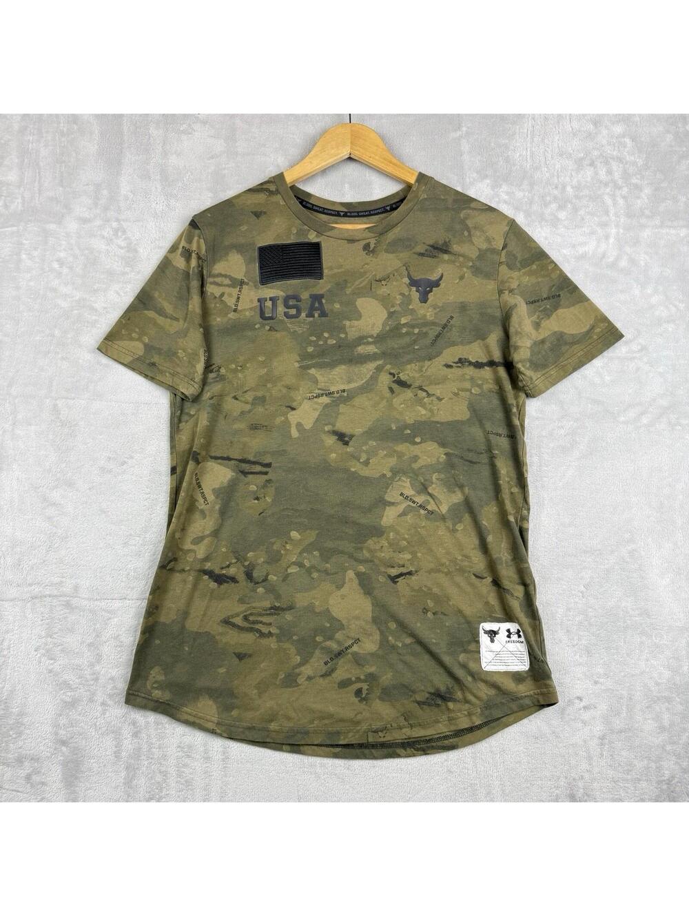 Under Armour Project Rock USA Camo Graphic T Shirt Green Mens Small tactical Gym